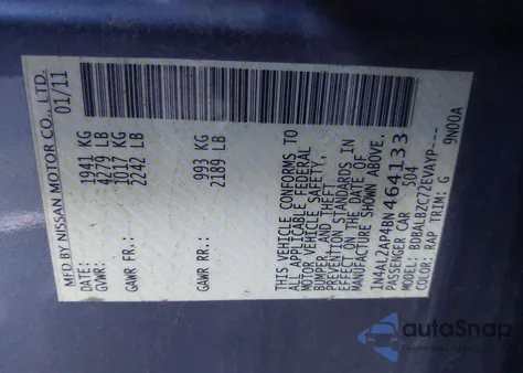 2011 Nissan Altima 2.5 S from USA, damaged, VIN 1N4AL2AP4BN464133